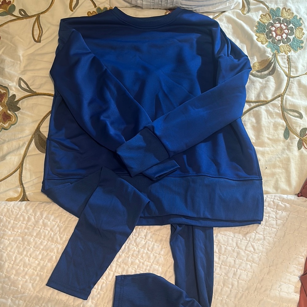 Blue Long Sleeve Top and Pants Set